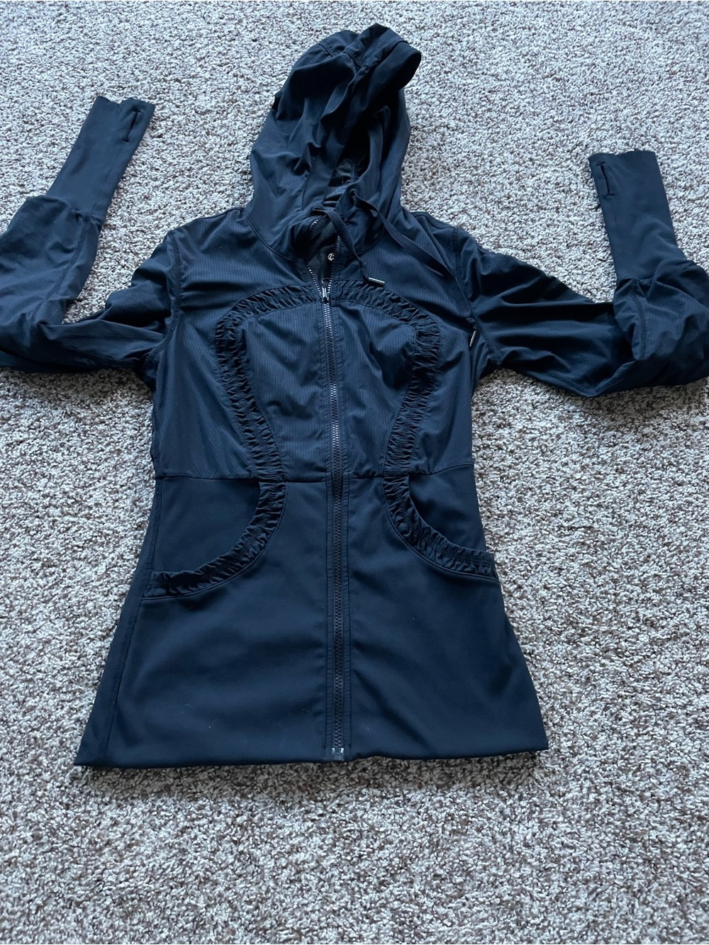 Lululemon Dance Studio Jacket Black Ruched Full Zip Hooded Thumbholes